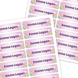 Label Land Mini Labels 1.5”x0.4” - 66-Pack Custom Name Label Stickers - Personalized Waterproof Labels for Bottles, Food Containers, School Supplies and More – Dishwasher/Microwave Safe –Rainbow