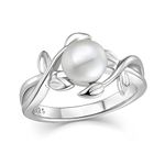 Starchenie Pearl Rings with Leaf Wedding Engagement Ring for Women Sterling Silver,Infinity Ring size7 size8, Metal, Cubic Zirconia