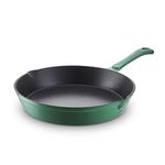 Barbary & Oak BO800255GRN Cast Iron Round Fry Pan with Durable Enamel Interior, 26cm, Verdigris Green