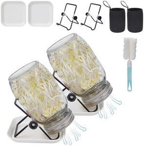 Toowood 2Pack Sprouting Kit,1000ml Sprouting Jar with Mesh Lids and Stands, Microgreens Growing Kit, Broccoli Sprouts Seeds Sprouting Jars with Screen Lids,Blackout Sleeves, Tray