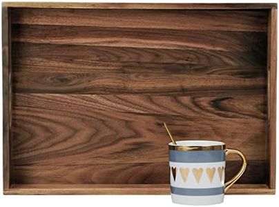 MAGIGO 17 x 12 Inches Rectangle Walnut Wood Ottoman Tray with Handles, Serve Tea, Coffee, Classic Wooden Decorative Serving Tray