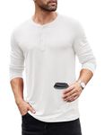 COOFANDY Men's Collarless Shirts Classic Henley T-Shirt Grandad Collar Shirts Casual Tops Undershirt for Men UK White L