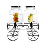 Crystals 2 X 4L Glass Water Dispenser with Tap - Easy Filling & Wide Mouth Leak-Proof Mason Jar with Tap - Includes Durable Wire Stand – Thick Glass Drinks Dispenser for Juice, Cocktails and Beverages