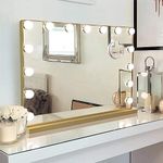 Depuley Vanity Mirror with Lights, Large 15 Dimmable LED Bulbs Makeup Mirror, 3 Color Modes Lighted Makeup Mirror for Tabletop, Dressing Room, Bedroom, Touch Sensor, 10X Magnification, Gold