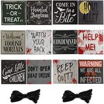 Spooky Central Halloween Decorations, Beware Signs with Rope (11.8 x 9.8 Inches, 12 Pack)