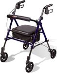 Carex Step 'N Rest Aluminum Rollator Walker With Seat - Rolling Walker For Seniors With Back Support, 6 Inch Wheels, 250lbs Support, Lightweight, Blue, 1 Count (Pack of 1)