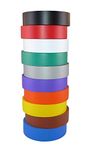 TradeGear Assorted Rainbow Electrical Tape Matte, 10 Pk Colored Durable Adhesive, Waterproof PVC, Rubber Resin, UL Listed, 60' x ¾“ x 0.07", Suitable for Use at No More Than 600V and 80°C