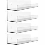 4-Pack Floating Shelves for Wall Storage, U-Shape Nursery Book Shelf, 15" Bathroom Shelves Organizer Makeup Clear Acrylic Shelves Wall Display Picture Ledge Shelf for Living Room/Bedroom