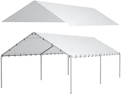 10 x 20 Ft Carport Replacement Canopy Cover Garage Top Tent Shelter Tarp with Free 48 Ball Bungee Cords,White(Only Cover, Frame Not Include)