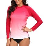 SURFEASY Women's Rashguard Long Sleeve Rash Guard Swim Shirt UV Sun Protection Swimsuit Tops(Red Gradient,L)