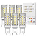 G9 LED Light Bulbs Cool White 4W, 6000K, No Flicker, AC 220-240V, Equivalent 30W G9 Halogen Bulbs, Non-Dimmable, 6 Pack