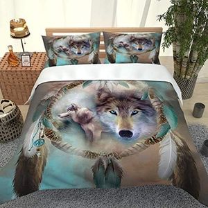 UDUVOG Juego De Ropa De Cama Funda De Edredón, 3D Atrapasueños Animal Lobo Imprimiendo Dibujos, Cremallera Funda Nórdica Y Funda De Almohada, para Familias Y Adulto (200×200Cm- Cama 135Cm)