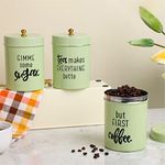 anantam homes Quoted colourful tea sugar coffee container set of 3 | for Kitchen Counter Top Airtight Stainless Steel Food Storage canister with Lids for Sugar Cereal Coffee Tea (Gimme -Pista Green)