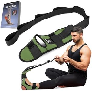 DMoose Fitness Foot & Calf Stretcher with Adjustable Padded Stretching Strap for Plantar Fasciitis, Hamstring, Heel Spurs and Achilles Tendonitis Relief - Yoga Leg Stretch Strap (Military Green)