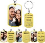 Queenberry Photo Keychain Custom Picture Keychain Customized Gifts Laser-Engraved/Color Gifts For Boyfriend Hubsand Wife (1 Side Photo + 1 Side Text (Gold))