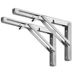 Storystore Folding Shelf Brackets 10 Inches - Heavy Duty Metal Collapsible Shelf Bracket for Table, Stainless Steel Shelf Hinge Wall Mounted Space Saving DIY Bracket 2 Pack, Max Load: 150 lb