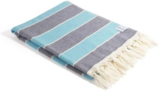 InfuseZen Terry Cloth Lined Turkish Bath & Beach Towel – Striped Design - 100% Organic Turkish Cotton - Soft, Lightweight, Absorbent Peshtemal, Quick Dry for Beach, Bath, Throw, Travel - Navy/Blue