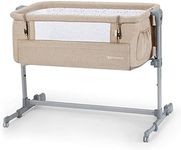 Kinderkraft Bedside Crib NESTE UP, Travel Cot, Co-Sleeping Bed, Ajustable Height, Foldable Side Wall, Transport Wheels, with Accessories, Cotton Sheet, for Newborn, 0-9 kg, up to 6 Month, Beige