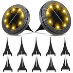 Solar Ground Lights 2Pack,IP68 Waterproof Solar Disk Lights,8LED Solar Lights Outdoor Garden Decorative,Solar Landscape Lighting for Yard Walkway Pathway Driveway Lawn Path(Warm White)
