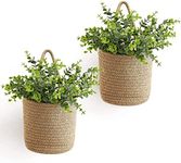 MEETOZ 2 Pack Wall Hanging Rope Basket Farmhouse Decor, Jute Woven Storage Organizer Flower Plants Basket Set Rustic Wall Decor for Porch Living Room Bedroom Entryway,Brown