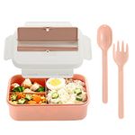 YAGGOOD Bento Box, Lunch Box for Kids Adults with 3 Compartment Lunch Boxes, Spoon Fork and Chopsticks,BPA Free, Microwave and Dishwasher Safe (Pink-White)