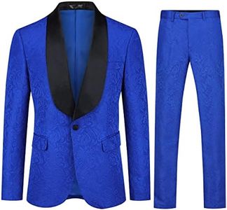 YFFUSHI Men's 2 Piece Jacquard Suits Tuxedo 1 Button Shawl Collar Party Dinner Wedding Suit Blue