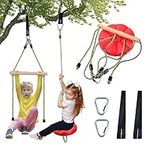 Disc Swing for Kids Tree Swing Set Accessories Rope Swing Adjustable Swing Set with Monkey Bars 1 Carabiner 2 Added Hanging Straps 3IN1 Heavy Duty Swingset for Zipline Outdoor Backyard Playground Red