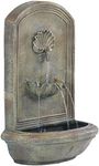 Sunnydaze Seaside 27-Inch Outdoor Wall Fountain - Outdoor Water Fountain for Garden, Patio, and Balcony - Florentine Stone Finish