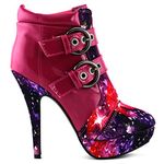 SHOW STORY Hot Pink Buckle Night Sky High Heel Stiletto Platform Ankle Boots,LF30301HP38,5UK,Hot Pink