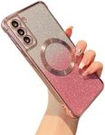 ZTOFERA Clear Magnetic Case for Samsung Galaxy S21 FE 5G with Gradient Glitter Peice(2 in 1), Luxury Plating Cute Transparent Bling Sparke Case for Women Girls,Shockproof TPU Protector Cover-Rose Gold