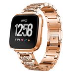 AISPORTS Compatible with Fitbit Versa 2 Strap for Women, Crystal Bling Glitter Diamonds Rhinestones Jewelry Metal Bracelet Wristband Replacement Strap for Fitbit Versa 2/Versa/Versa Lite Smart Watch