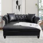 Vaztrlus 63" Chesterfield Double Chaise Lounges Sofa, Faux Leather Oversized Chaise Lounge Chair Indoor with 2 Pillows and Rolled Arm Loveseat Chaise Lounge Sofa (Black)
