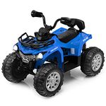 Costzon Kids ATV, 12V Battery Powered Electric Vehicle w/Music, Headlights, MP3, Spring Suspension, High & Low Speed, Treaded Tires, Storage Basket, Ride on 4 Wheeler Quad for 3-8 Years Old (Blue)