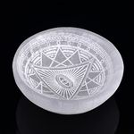 AMOYSTONE 4" Round Selenite Stone Bowl Dish Hand Carved Demon Eye #1 Crystal Charging Station Healing Bowl