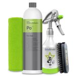detailmate Koch Chemie Pol Star Textile Leather and Alcantara Cleaner Kit 1L - Kwazar Spray 360° - 0.5L - Microfibre Cloth 40 x 40 cm - Soft Nylon Brush for Alcantara and Leather