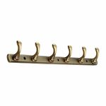 FERIO Zinc 6 Pin Hook Cloth Hanger Door Wall Hooks Rail for Hanging Clothes, Bathroom Cloth Hooks Hanger Door Wall Bedroom Bathroom Robe Hooks (Pack of 1, Brass Antique) (6 Hook)