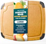 Wooden Cutting Board for Kitchen - Large Composite Wood Cutting Board with Non-Slip Feet, Juice Grooves, Dishwasher Safe, Eco-Friendly Chopping Board, Thin & Lightweight, 14.5" × 11.25", Natural/Black