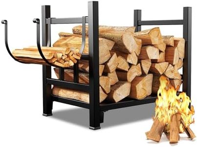 GREENER Firewood Rack with Kindling Wood Hooks, Indoor Firewood Rack, Log Holder Indoor for Fireplace, Heavy Duty Wood Storage, 18in(L) x 12in(W) x 16in(H)