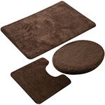 Elehealthy 3 Pieces Bathroom Rug Set,Non-Slip Bath Mats for Floors,Ultra Soft, Absorbent and Comfortable U-Shaped Contour Rug, Floor Mat and Toilet Lid Cover (Coffee01, 3 Pieces)