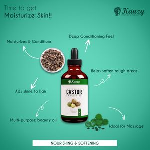 Kanzy Organic Castor Oil 100ml – Cold Pressed for Hair, Lashes, Brows, Skin