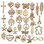 FAIRYGATE Wholesale Gold Charms 30 Pcs Tibetan Styles Pendants Ocean Theme Antique Charm Pendant for Jewellery Making Supplies A6923