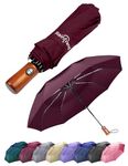 Premium Burgundy Umbrella Windproof Travel Umbrellas for Rain - Compact Small Portable Folding Automatic Strong Wind Resistant Large Double Canopy - Womens Umbrella for Backpack Car Purse