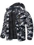 KEFITEVD Mens Ski Jacket Breathable Warm Lined Winter Jacket with Removable Hood Snowboard Jacket Waterproof Outdoor Jacket, Camouflage, l