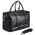 Overnight Travel Duffel Bag, Canvas Leather Oversized Weekender Bag Large Carry On Bag Travel Bag for Men or Women, A3-Black, L, Classic