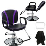 LCL Beauty Black with Purple Accent Reclining Hydraulic All Purpose Cutting & Shampoo Barber Salon Chair Beauty Spa Equipment