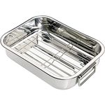 SDMAX Roasting Tin Tray, Stainless Steel Oven Roasting Tin with Rack, Folding Side Handles,Baking Roaster TIN Grill Rack,Roaster Set,Oven Grill Tray (LargeX28X5.5CM)