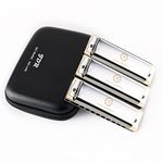 JDR Harmonica Set of 3, C G A Key 10 Holes 20 Tones Blues Harp Diatonic Mouth Organ Harmonica with EVA Protective Case for Adults Kids Beginner Professionals Pop Black New Year