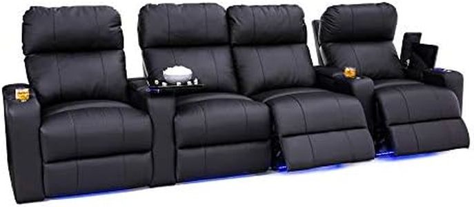 Seatcraft Julius - Big & Tall - Home Theater Seating - Living Room - 400 lbs Capacity - Italian Leather - Power Recline - Powered Headrest-USB Charging,Cupholders,Arm Storage,Row of 4 Loveseat,Black