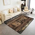 Homewish Kids Bear Carpet for Kids Boys Girls,3D Cute Black Bear Area Rug,Brown Vintage Wooden Indoor Floor Mat,African Safari Animal Decorative Rug,Non Shedding 100x150 cm