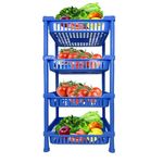 Sulfar Multipurpose Plastic Trolley with Countertop Dish Rack for Kitchen Fruit Vegetable Storage Basket Modern Organizer- 4 Layer Shelf Cart Kitchenware Food, Snacks, Bottles, Toys, Tiered Shelf